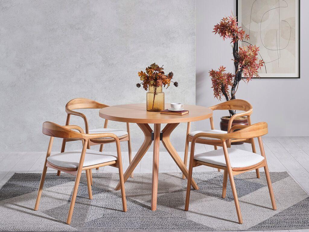 Трпезариска маса и столчиња Hanah Home Lindy, 100x100x70 см, 4 столчиња, кафеава