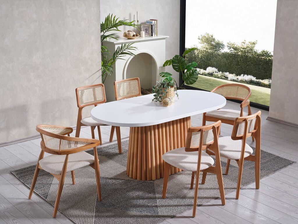 Трпезариска маса и столчиња Hanah Home Soho, 170x90x75 см, 6 столчиња, бела