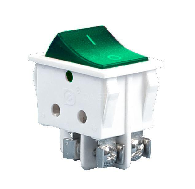 Alfa Electric Прекинувач 0-1 16A 4 клеми со завртки зелен + SS, 220V 104Б ПР-110