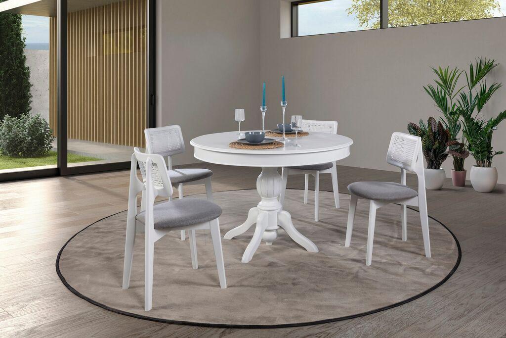 Трпезариска маса и столчиња на расклопување Hanah Home Albero153, 118-158 см, 4 столчиња, бела