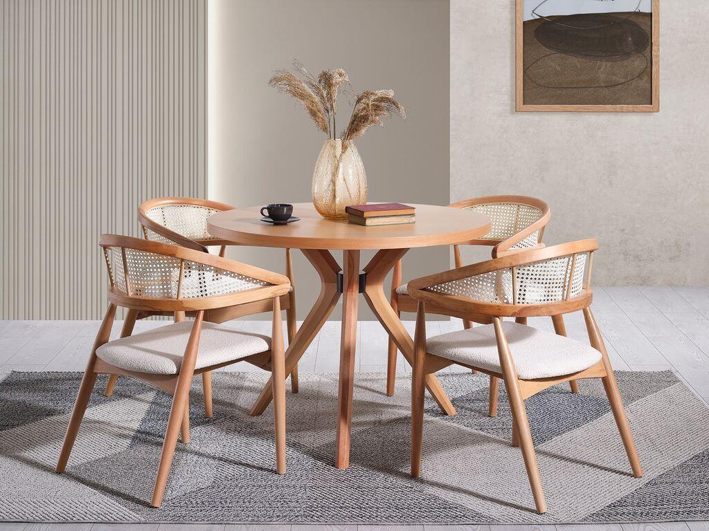 Трпезариска маса и столчиња Hanah Home Vegas, 100x100x75 см, 4 столчиња, кафеава