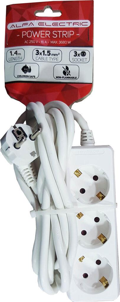 Alfa Electric Продолжен кабел 1.4м со 3 приклучоци, без прекинувач POWER-1.4M-3OUT