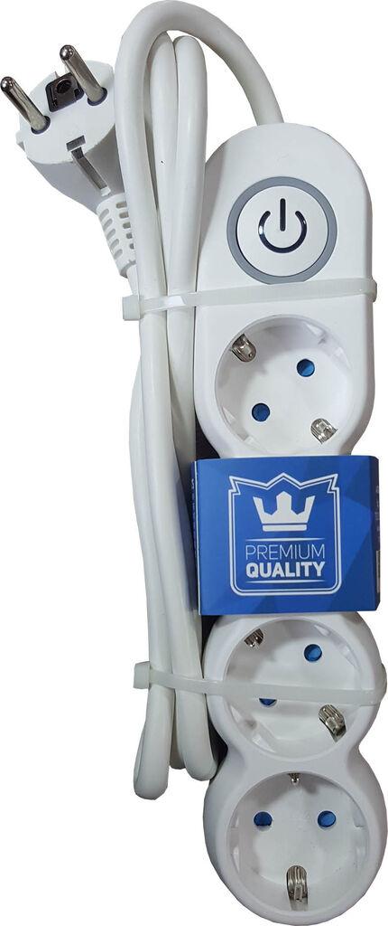 Alfa Electric Продолжен кабел 3.0м со 4 приклучоци + прекинувач, POWER-3M-4OUT-SWITCH-MODERN