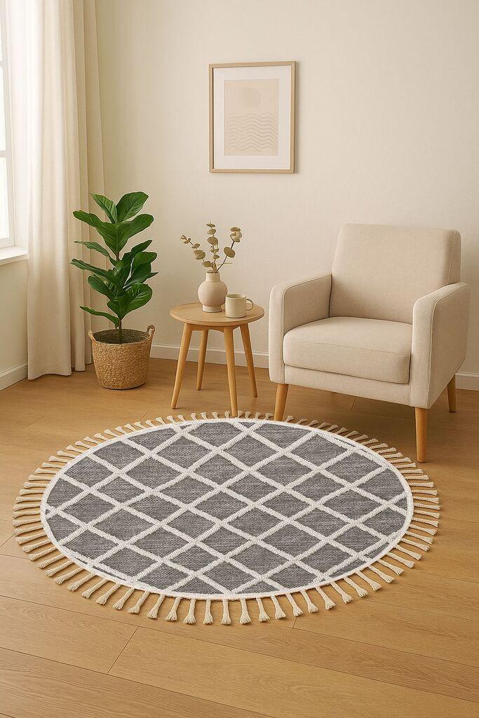 Тепих Conceptum Hypnose Bukle 1409, O80 cm, сиво-бел