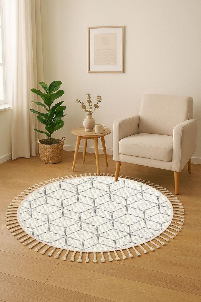 Conceptum Hypnose Carpet Bukle 1407, O120 cm, Бело