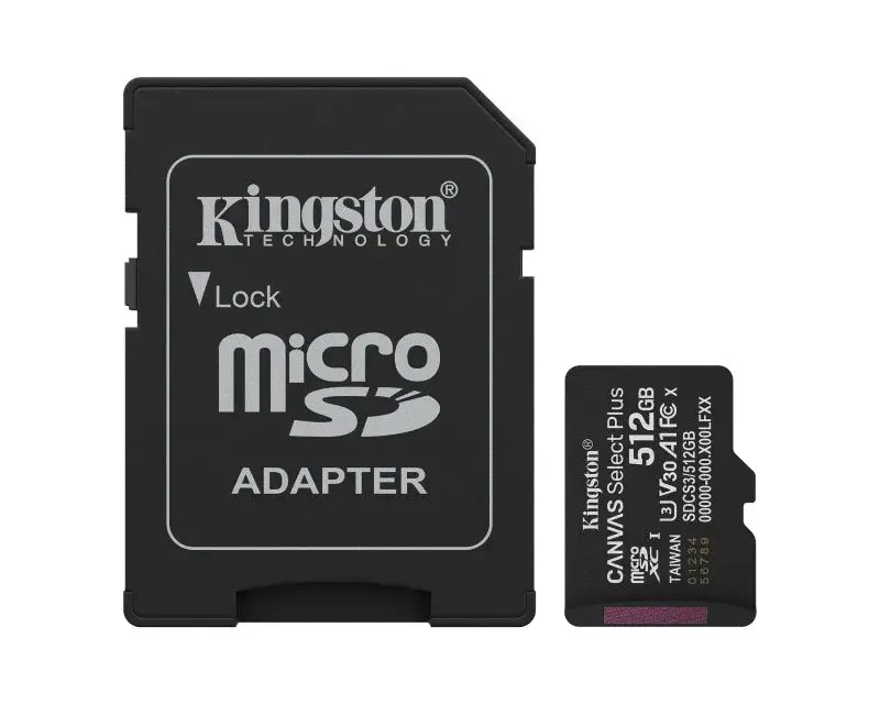 Мемориска картичка Kingston U1, V10, SDXC, 512GB, Canvas Select Plus, G3 150R, SDCS3/512GB, адаптер