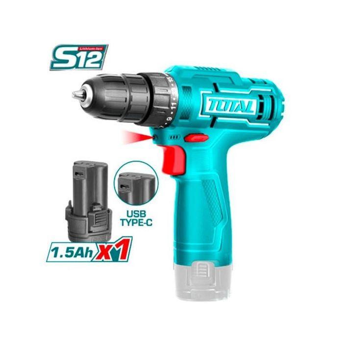 Безжична литиум-јонска дупчалка Total TDLI12428, 12V, 20NM, Accept, 10 mm, USB-C, 1.5 Ah