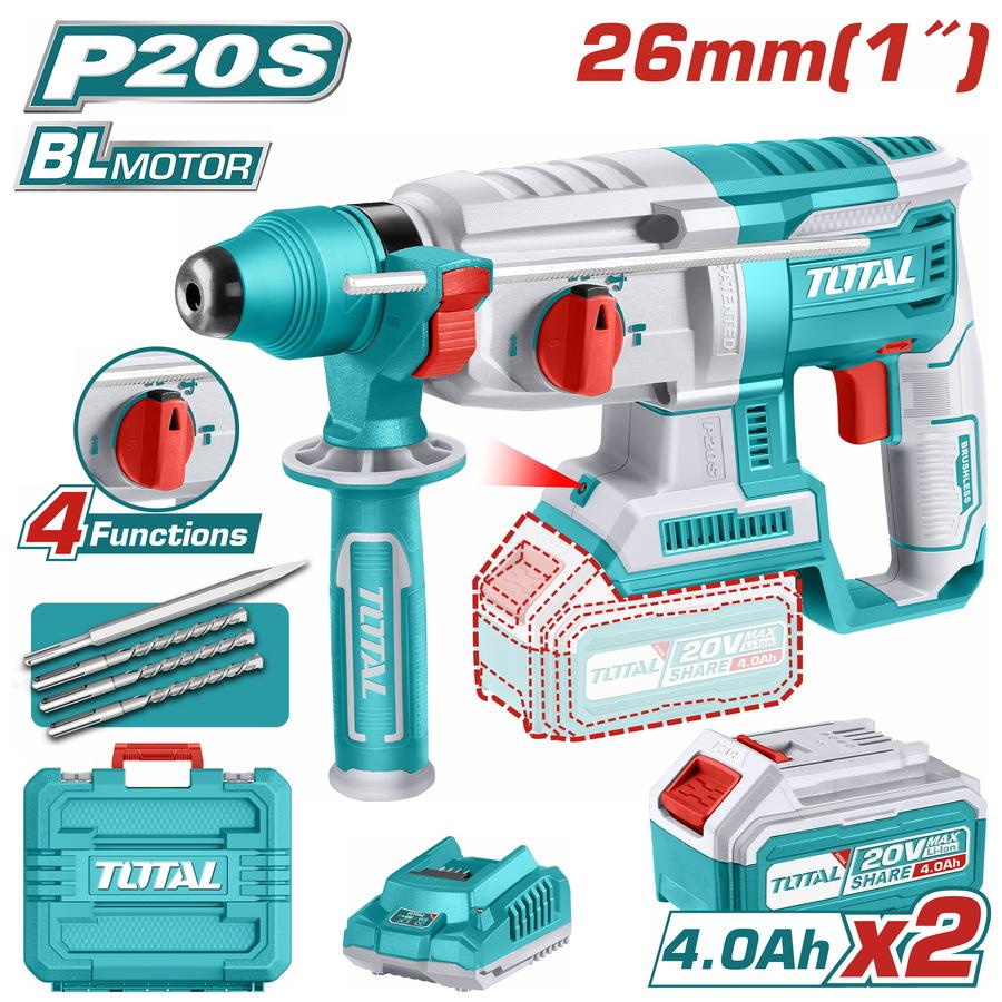 Total безжична чеканска дупчалка TRHLI202287, 2.5J, 20V, 2x4Ah, куќиште