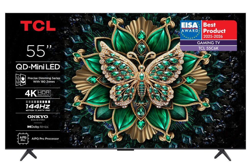 TCL Телевизор 55C6K, 55", QD-MiniLED, 4K UHD, 144 Hz, Smart TV, Црн