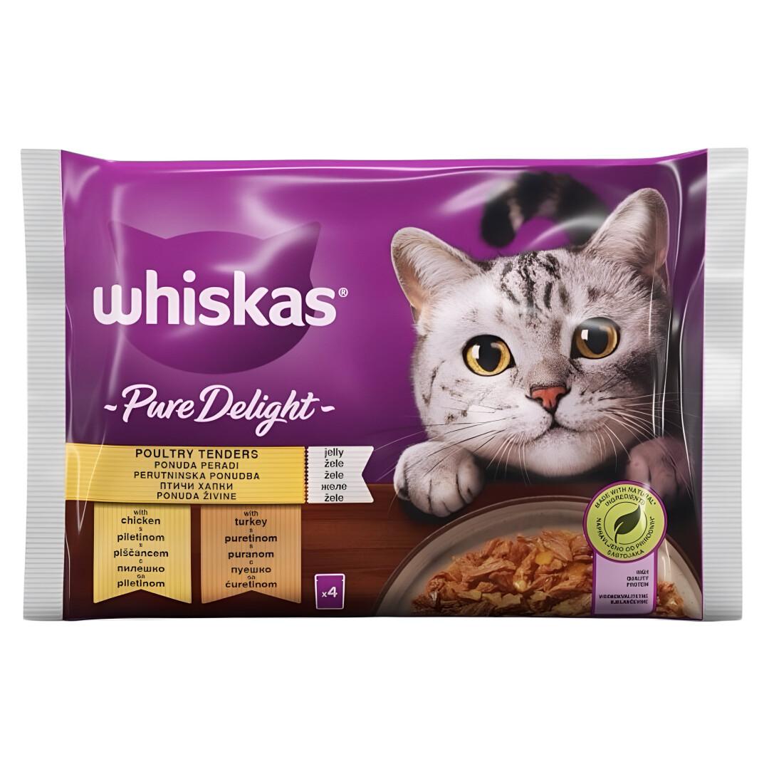 WHISKAS Whiskas Pure Delight Парчиња со Пилешко и Мисирка во желе [Кесичка 4×85гр]
