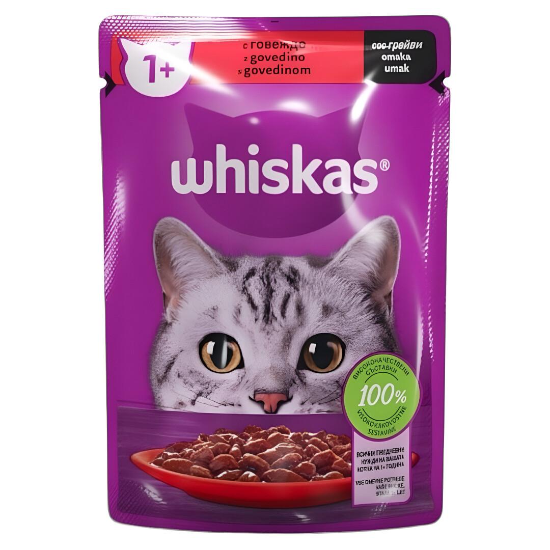 WHISKAS Whiskas 1+ Парчиња со Говедско во сос [Кесичка 85гр]