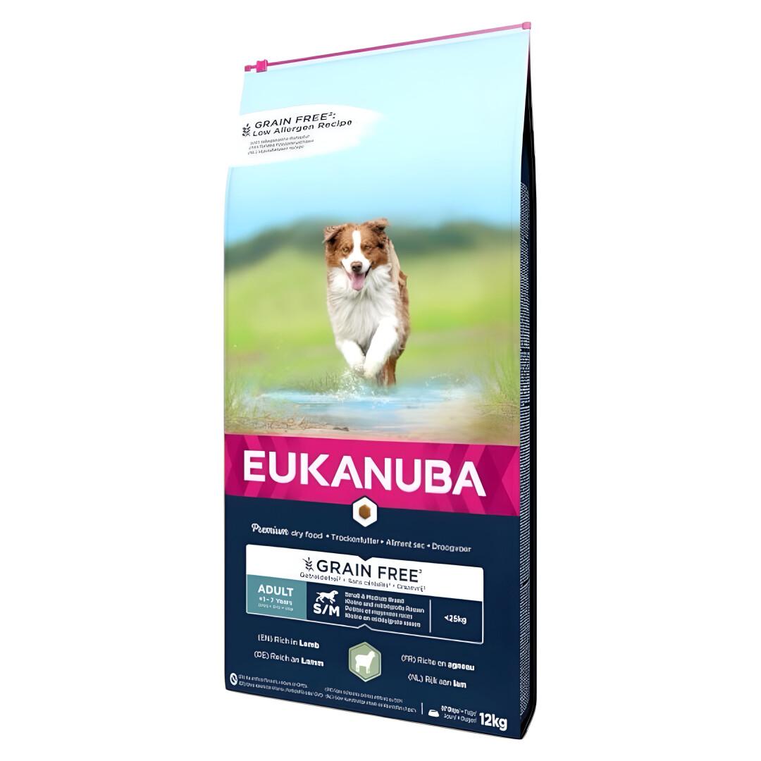 EUKANUBA Adult Grain Free Small & Medium Гранули со Јагнешко и Ориз [Вреќа 12кг]