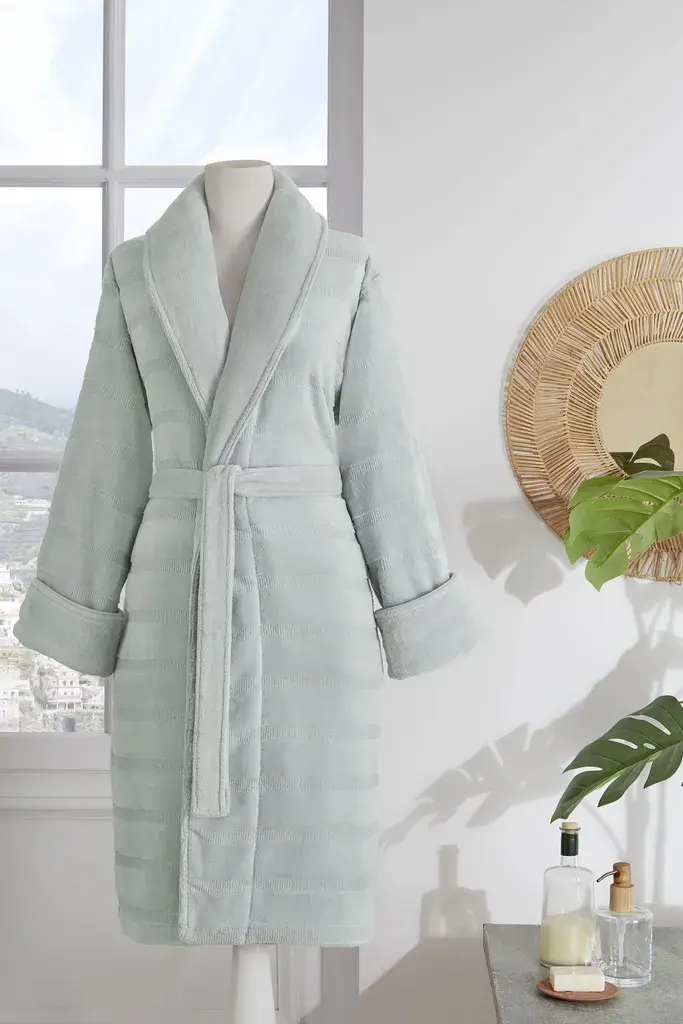 Ozdilek Sadem Organic Stripe Shawl Collar Bathrobe