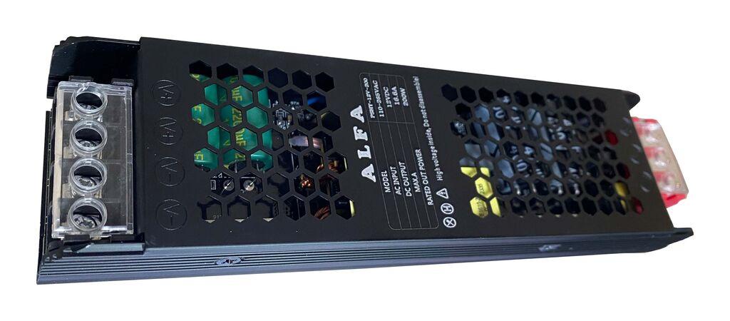 Alfa Electric Напојување 12V 16.5A 200W црно перфорирано куќиште – ЛЕД драјвер Alfa Electric