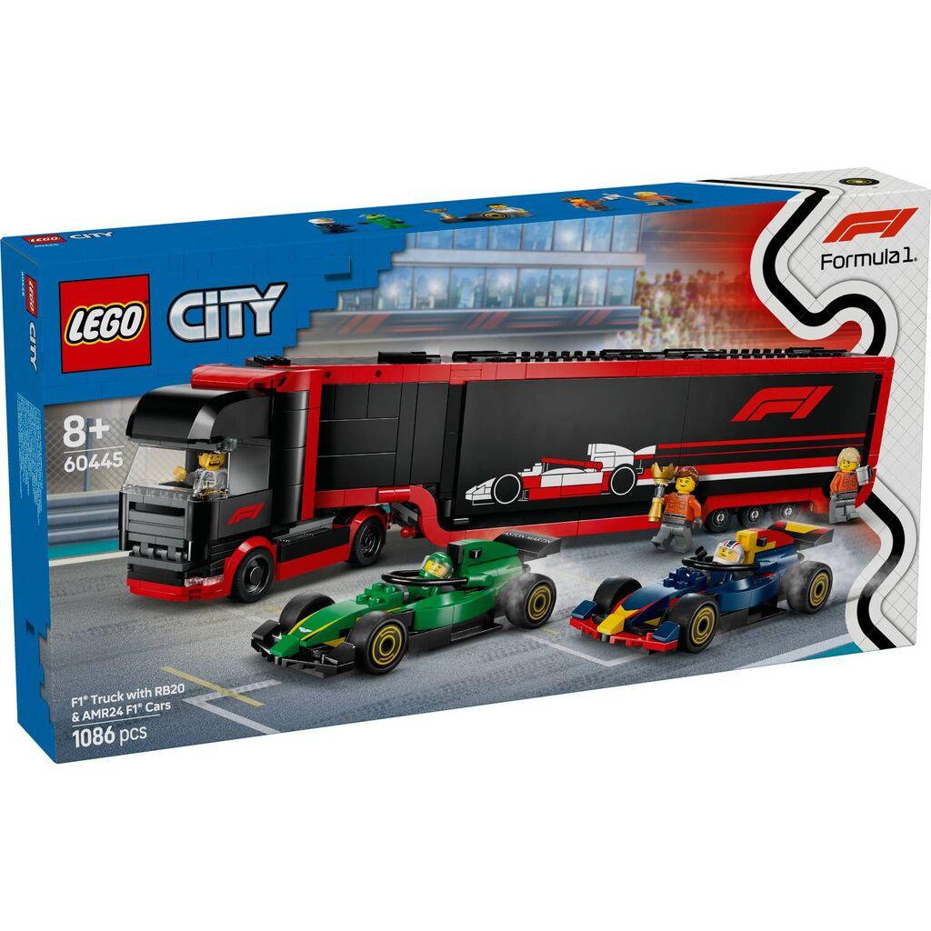 LEGO City F1 камион со RB20 и AMR24 F1 формули 60445