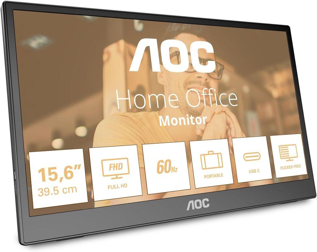 AOC монитор 16T3EA 15, 6", IPS, 1920x1080, 60Hz, 4ms GtG, USB C, пренослив, црн