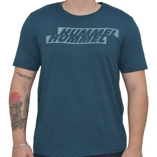 Машка маица Hummel со Hmlgraphic Displaced Logo, темно сина
