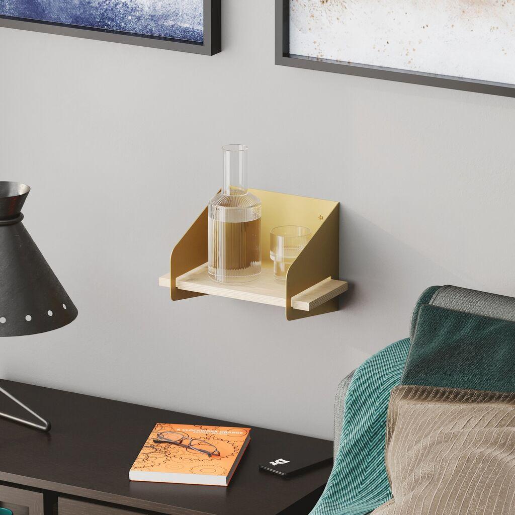 Hanah Home dzидна полица со кратки рачки, 30x20x19 см, златна боја