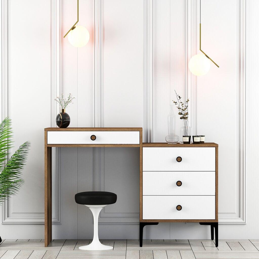 Маса за шминка Hanah Home Lisbon 551, 124x84,7x40 см, оревово-бела