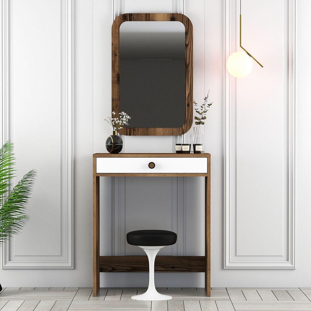 Маса за шминка Hanah Home Lisbon Mirror, 70x40x84,7 см, оревово-бела