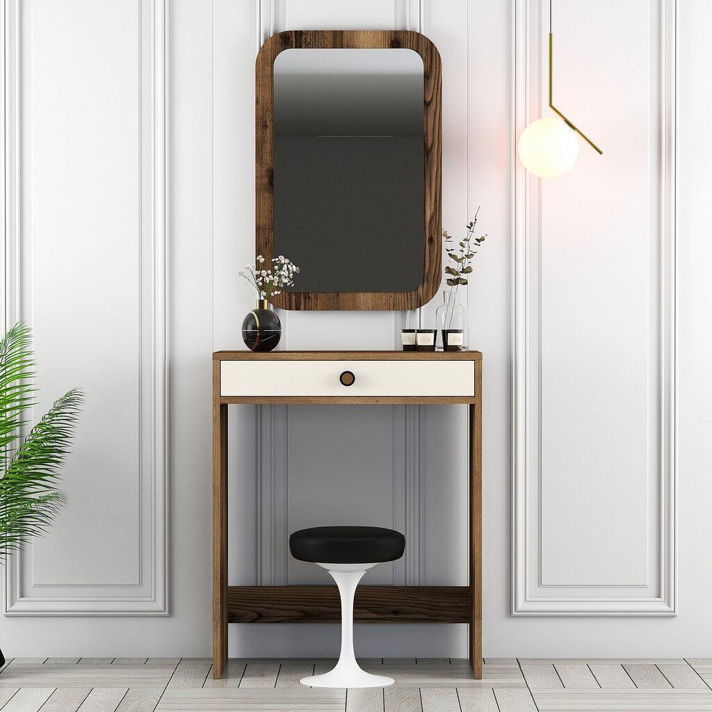 Маса за шминка Hanah Home Lisbon Mirror, 70x40x84,7 см, оревово-бела