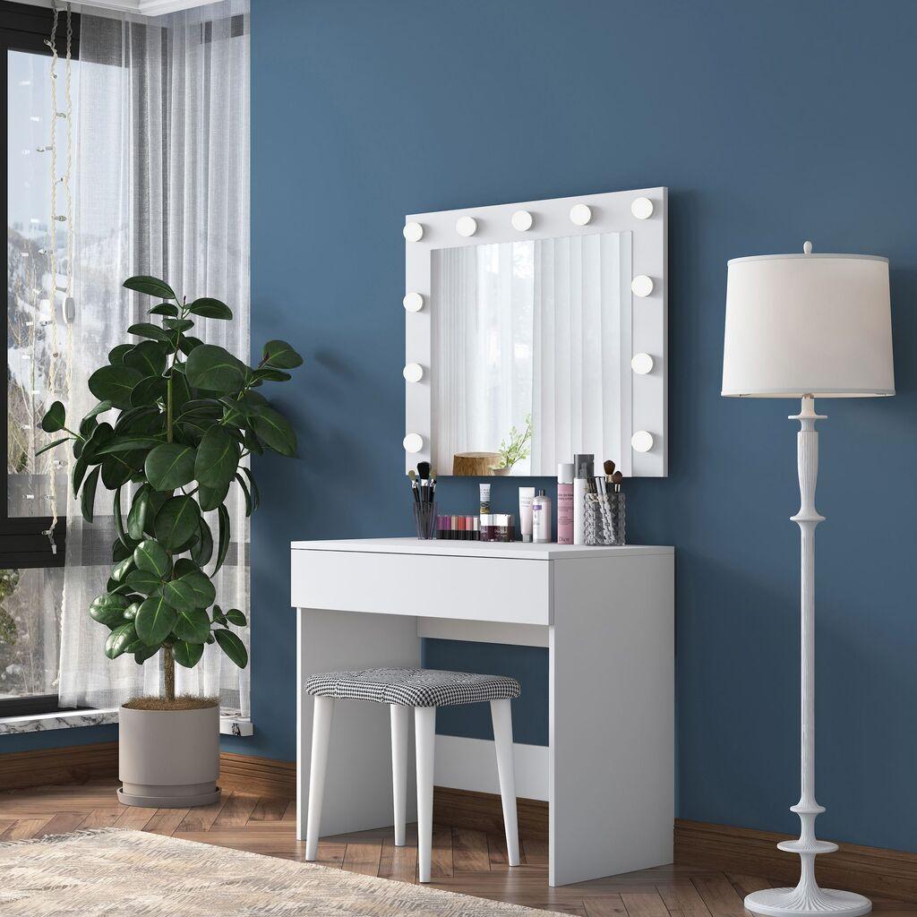 Маса за шминка Hanah Home со табуретка BJ121 - 2934, 90x76.8x45, бела