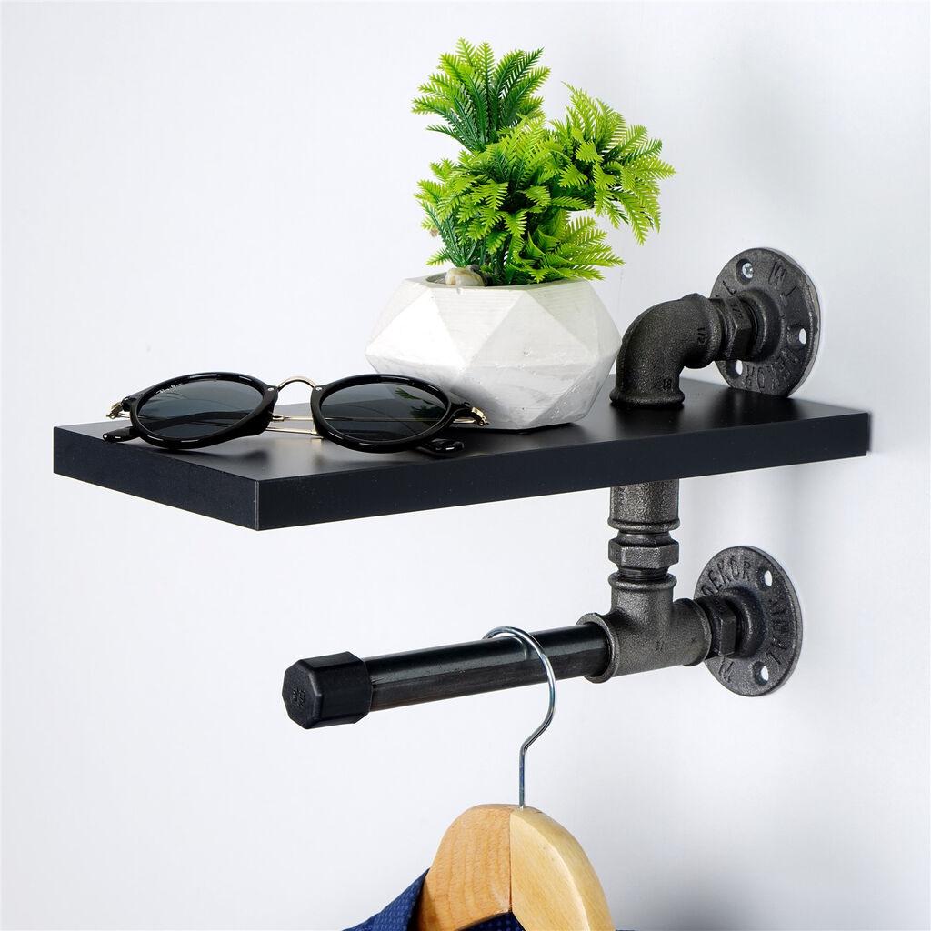 Wallity Полица со Држач Boruraf238, 15X28X15 См, Црна