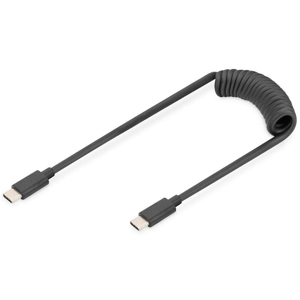 DIGITUS спирален кабел USB-C до USB-C 2.0, 1м, црн