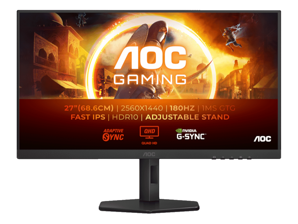 AOC гејмерски монитор Q27G4XF 27"/IPS/2560x1440/180Hz/1ms GtG/HDMI, DP/Gsync, адаптивна синхронизација/Pivot, висина/црна