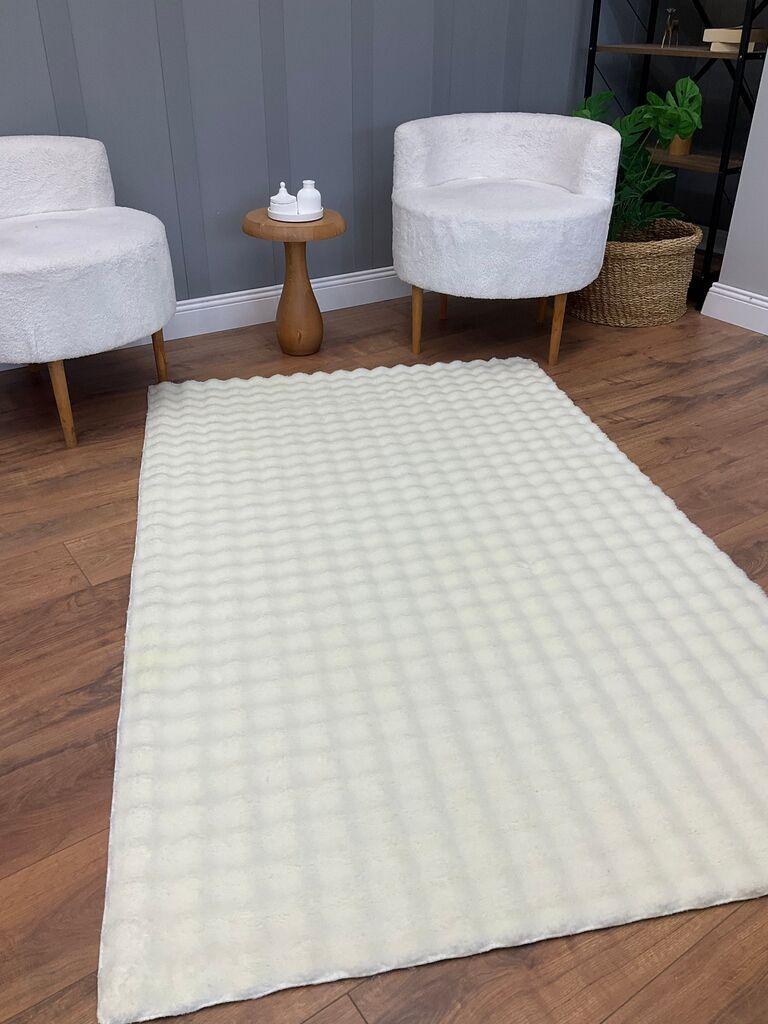 Тепих „Conceptum Hypnose" со пуфка во форма на меур, 160x230 см, бел