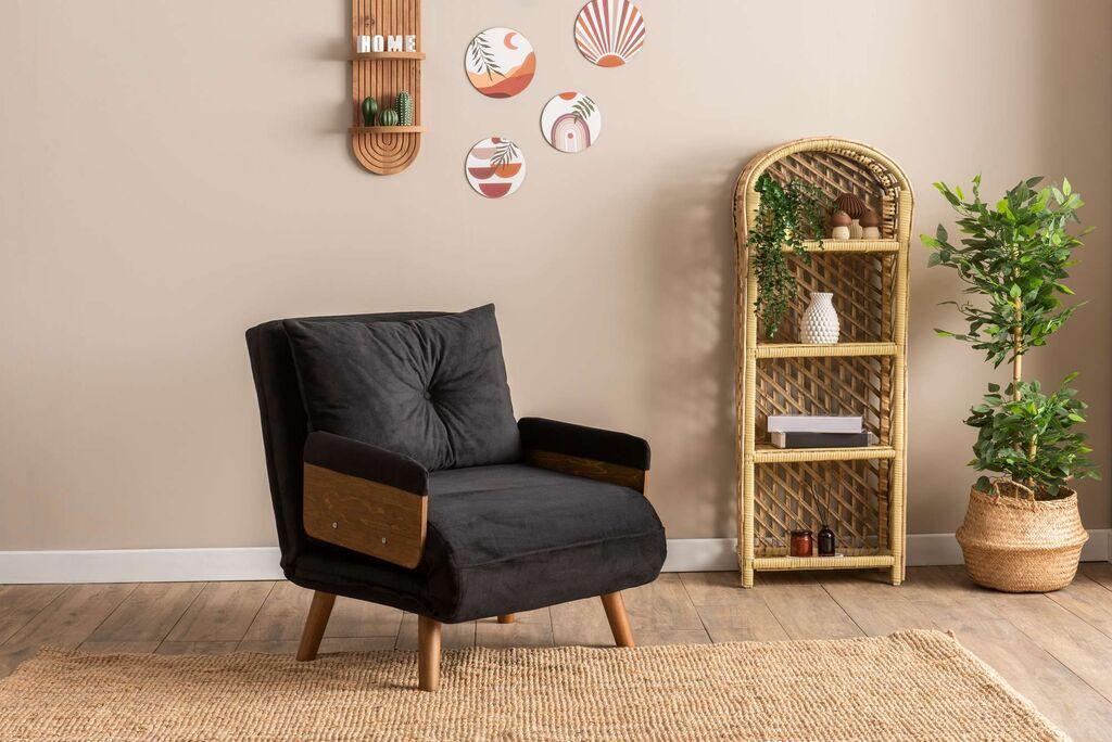 Фотелја на спуштање Atelier del Sofa Cosmo, 190x70x82 см, црна