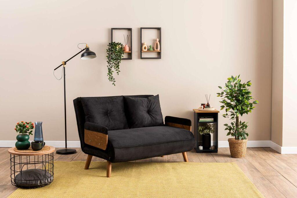 Atelier del Sofa Двосед на расклопување Cosmo, 190x120x82 см, црна