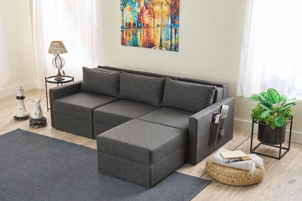 Аголна гарнитура на расклопување Atelier del Sofa Saros, 230x72x110 см, темно сива