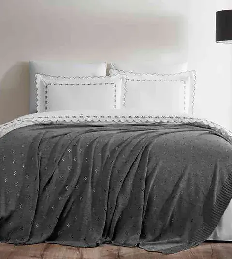 Ozdilek Сет постелнина за двоен кревет со плетено ќебе Nadia Антрацит