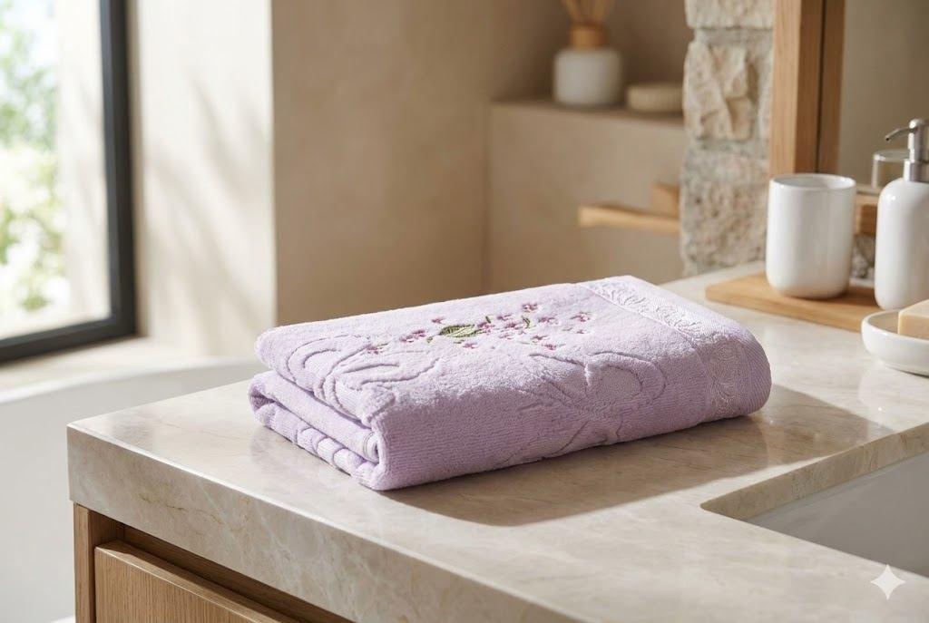 Ozdilek Везен кадифен пешкир Jasmine Embroidered Velvet Towel, Лила, 50x90 cm