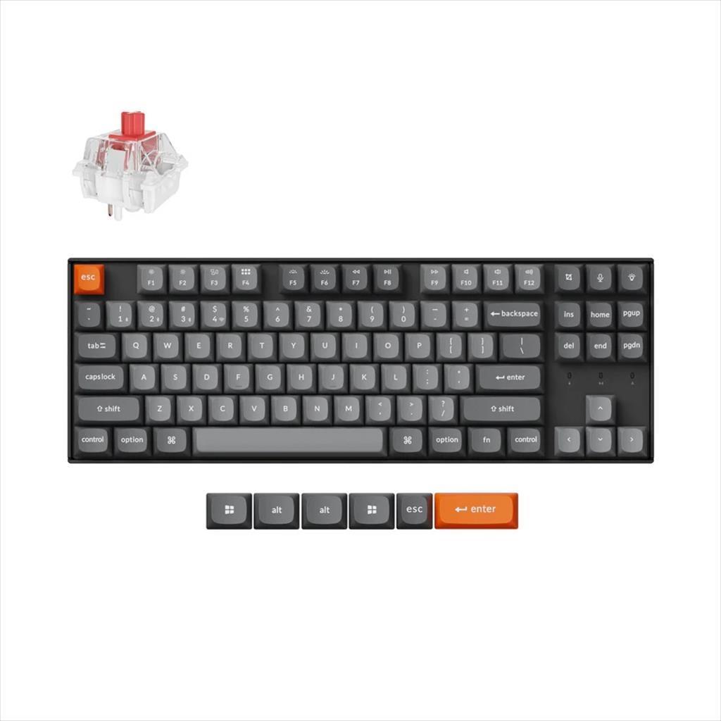 Keychron Тастатура Механичкаl K8 Max Hs Tkl Rgb Super Red Switch, Multi-Device 2.4 Ghz & Bt Black, K8M-H1