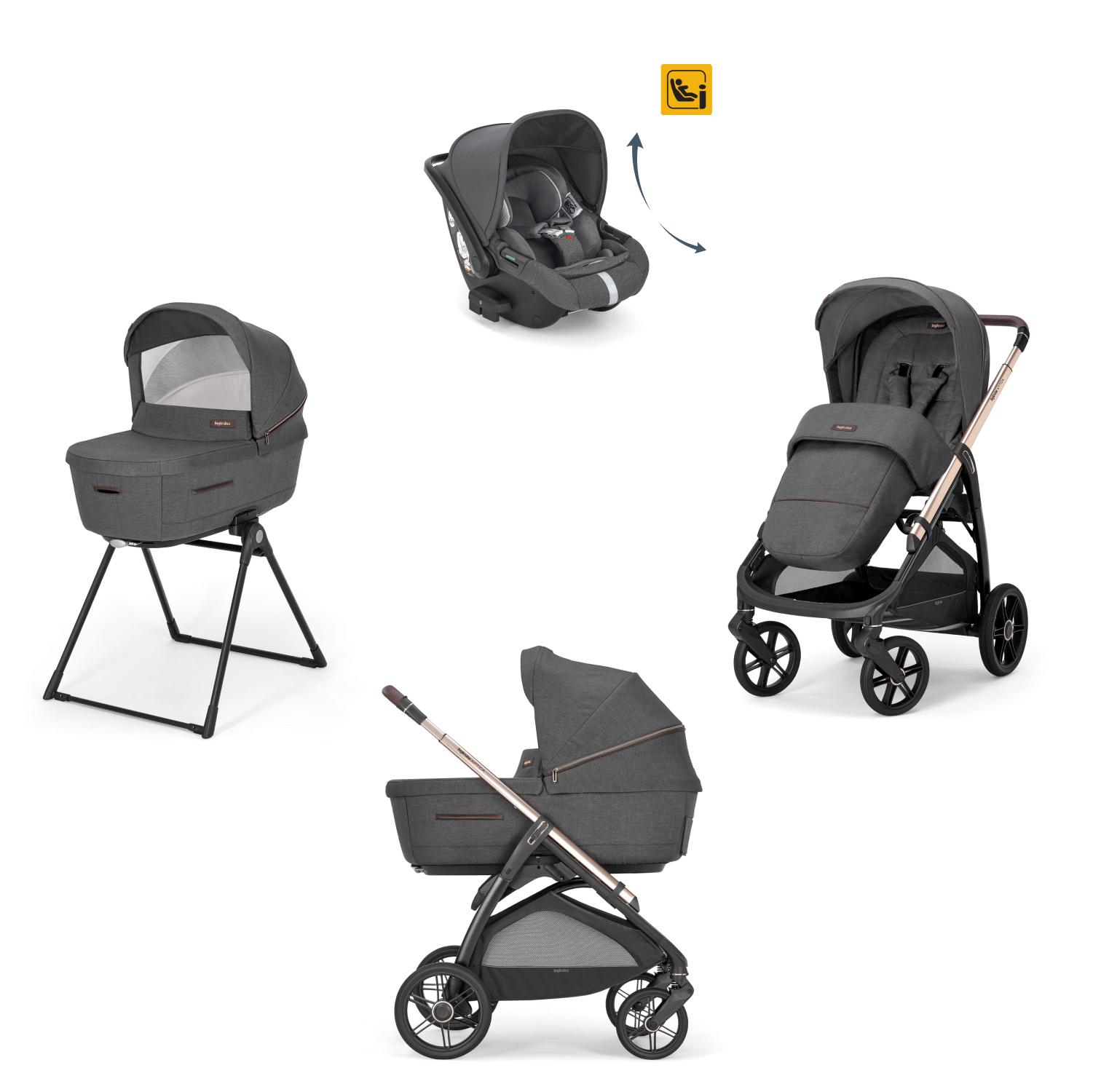 Inglesina Количка System Quattro Aptica Velvet Gray, рам Palladio Black, со Darwin Infant i-Size