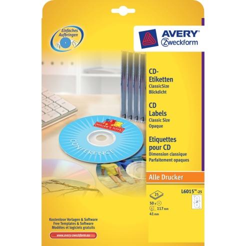 Zweckform Етикети, А4, 1/25, 1/50 етикети, фи 117мм, за цд+ позиционер, L6015