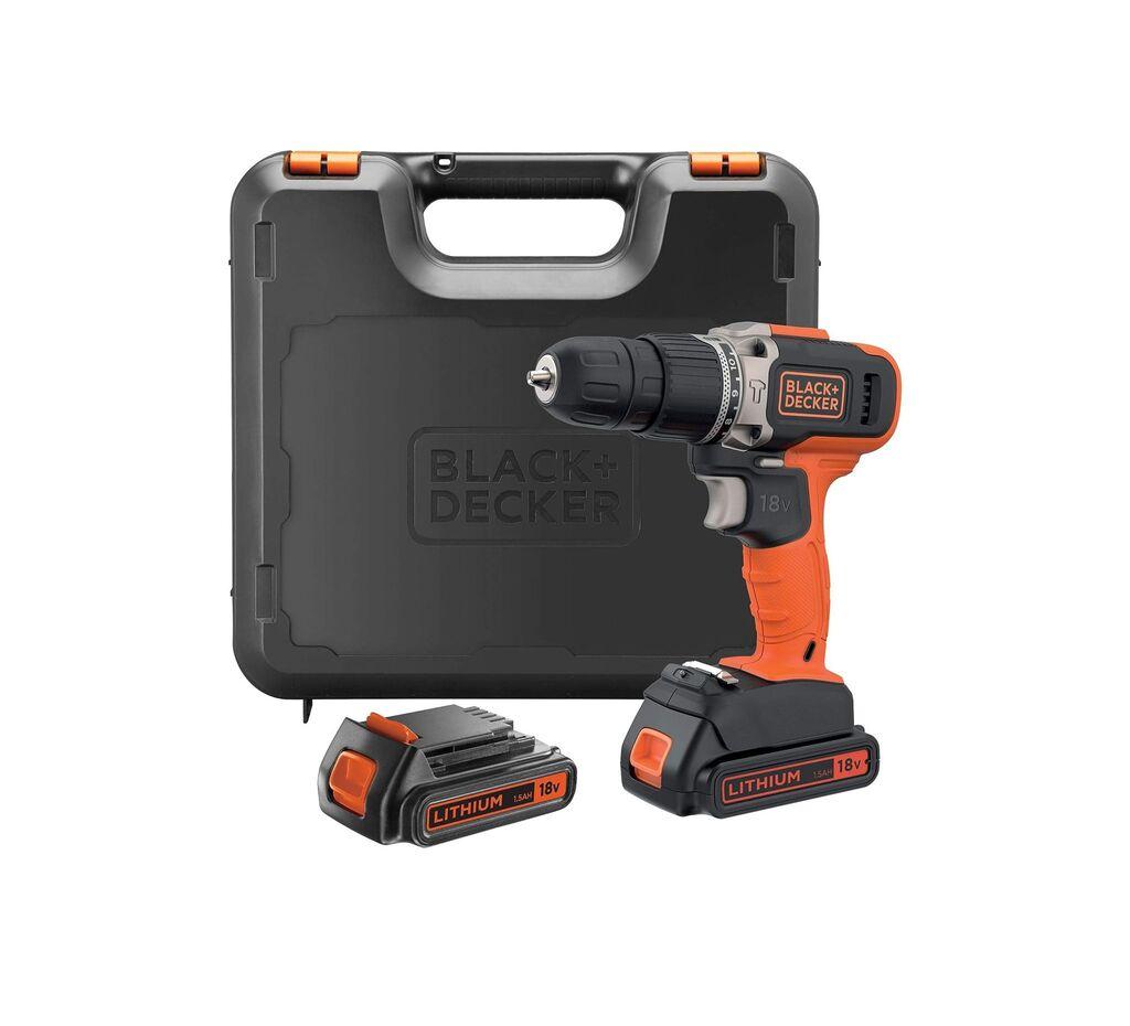 Black+Decker Акумулаторска вибрациона дупчалка/одвртувач 18V 2x1.5Ah со куфер BCD003C2K-LN