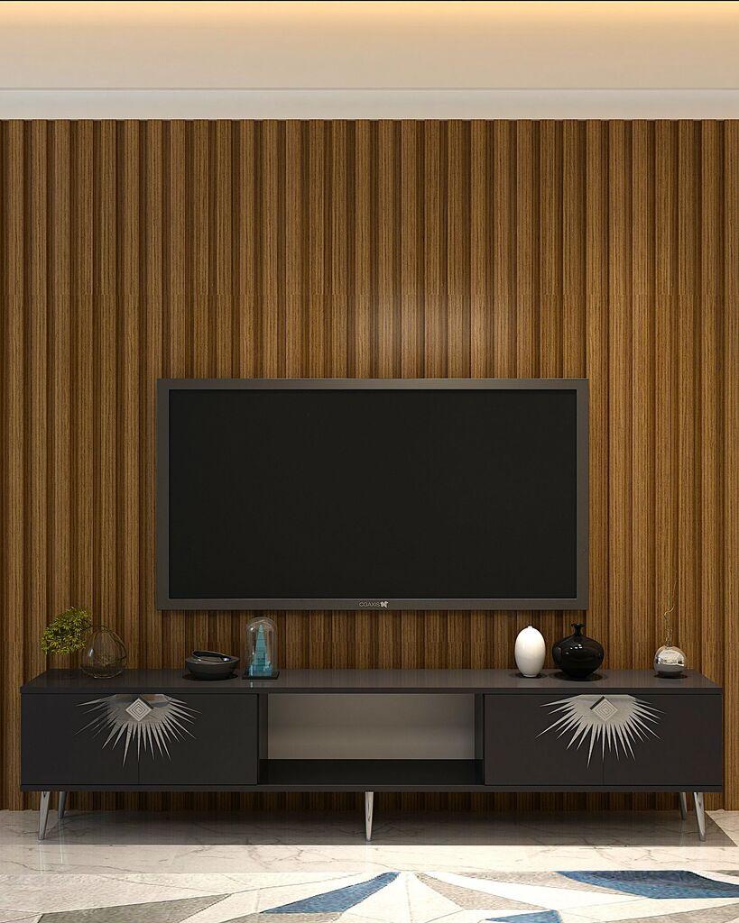 Комода за ТВ Hanah Home Nida, 150x40.6x29.6 см, Антрацит-златна