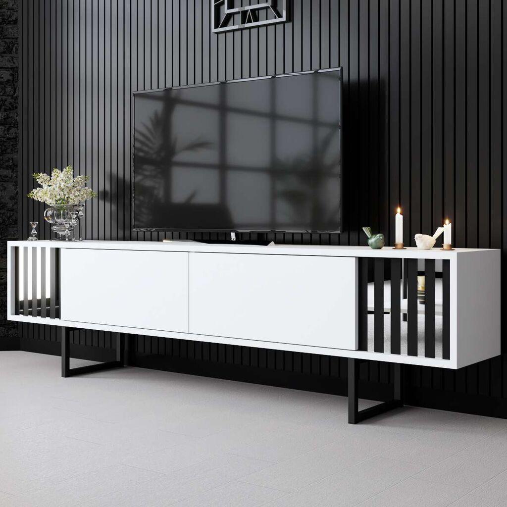 Комода за телевизор Hanah Home со хромирана линија, 180x48x30 см, антрацит-црна