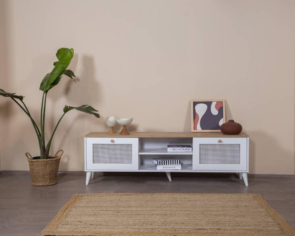 Комода за телевизор Hanah Home Calvin, 55x180x41 см, бел даб