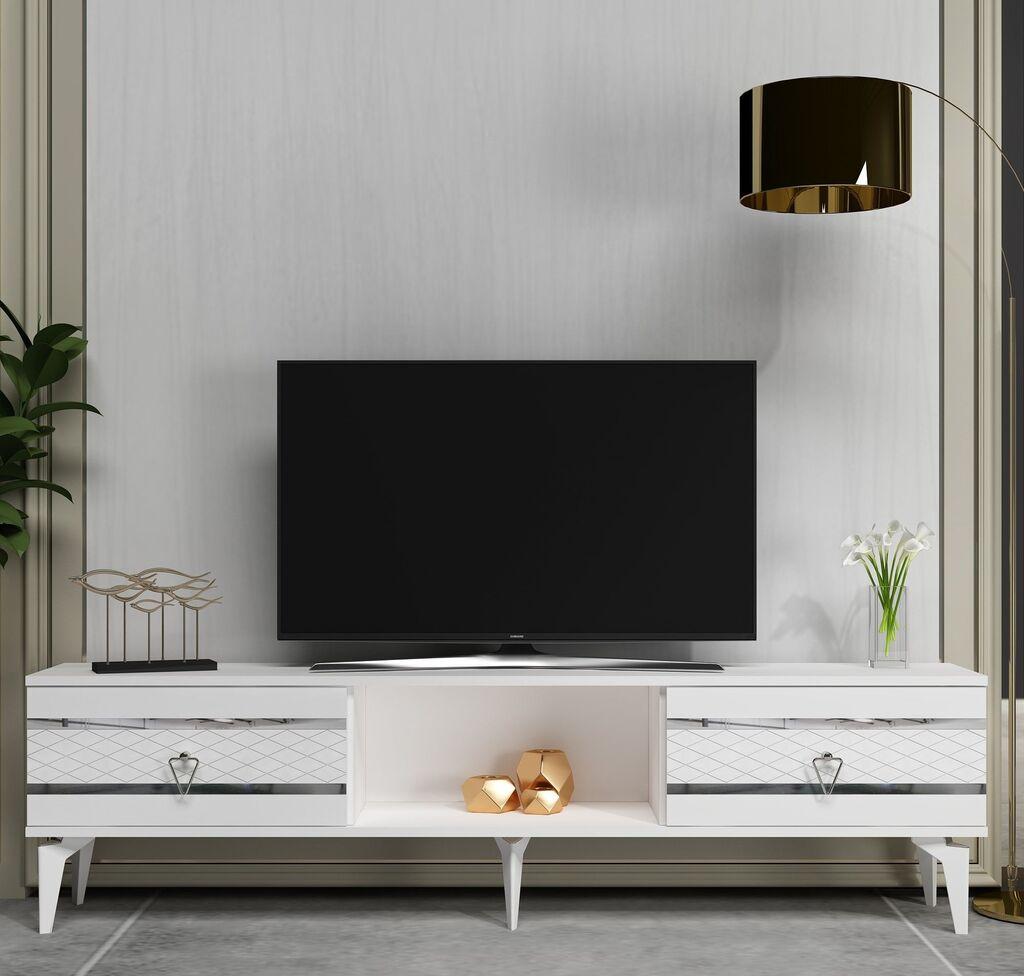 Комода за телевизор Hanah Home од пелин, 150x44.6x29.6 см, бело-златна боја