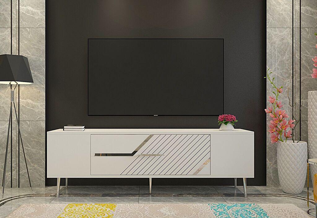 Hanah Home TV кабинет Деколп5, 150x48,2x29,6 см, бела-сребрена