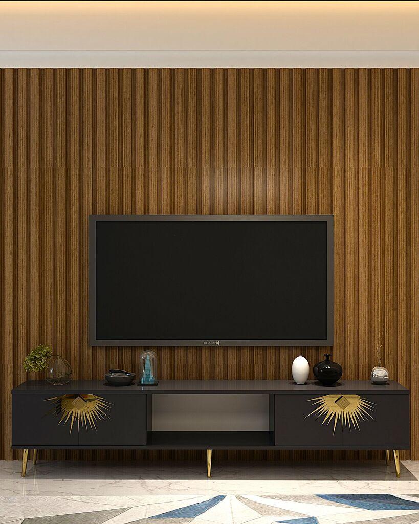 Комода за ТВ Hanah Home Nida, 150x40.6x29.6 см, Антрацит-златна