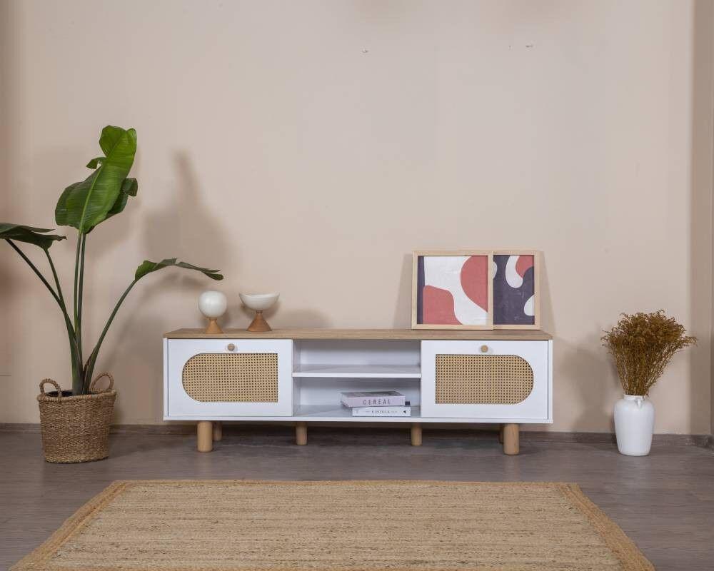 Комода за ТВ Hanah Home, боемска, 55x180x41 см, бела-даб