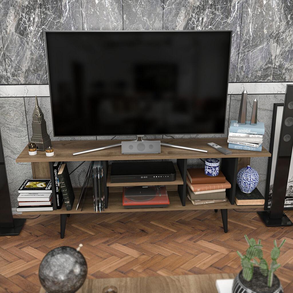 Комода за телевизор Hanah Home Akya, 160x38,6x35 см, беж-бела