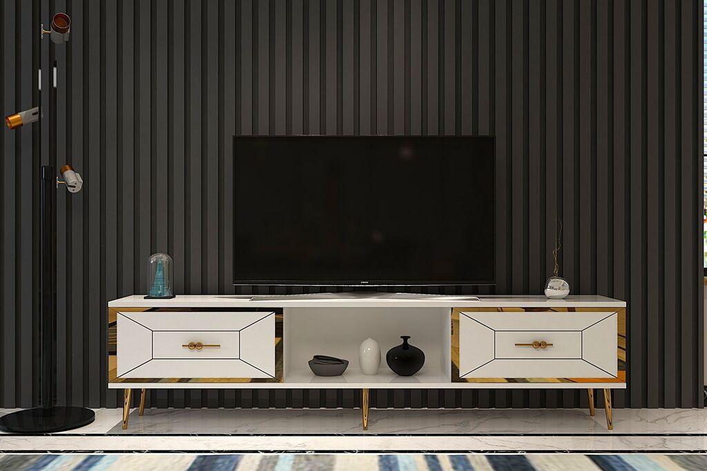 Комода за телевизор Hanah Home Arno, 150x40.6x29.6 cm, бело-златна боја