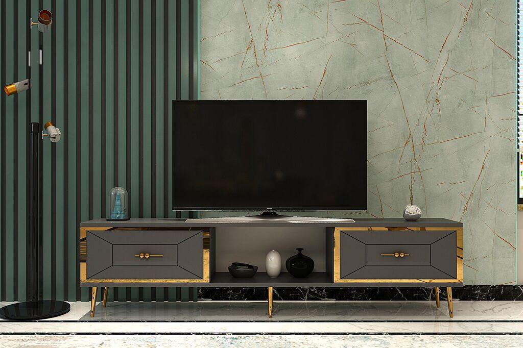 Комода за телевизор Hanah Home Arno, 150x40.6x29.6 cm, антрацит-златни бои
