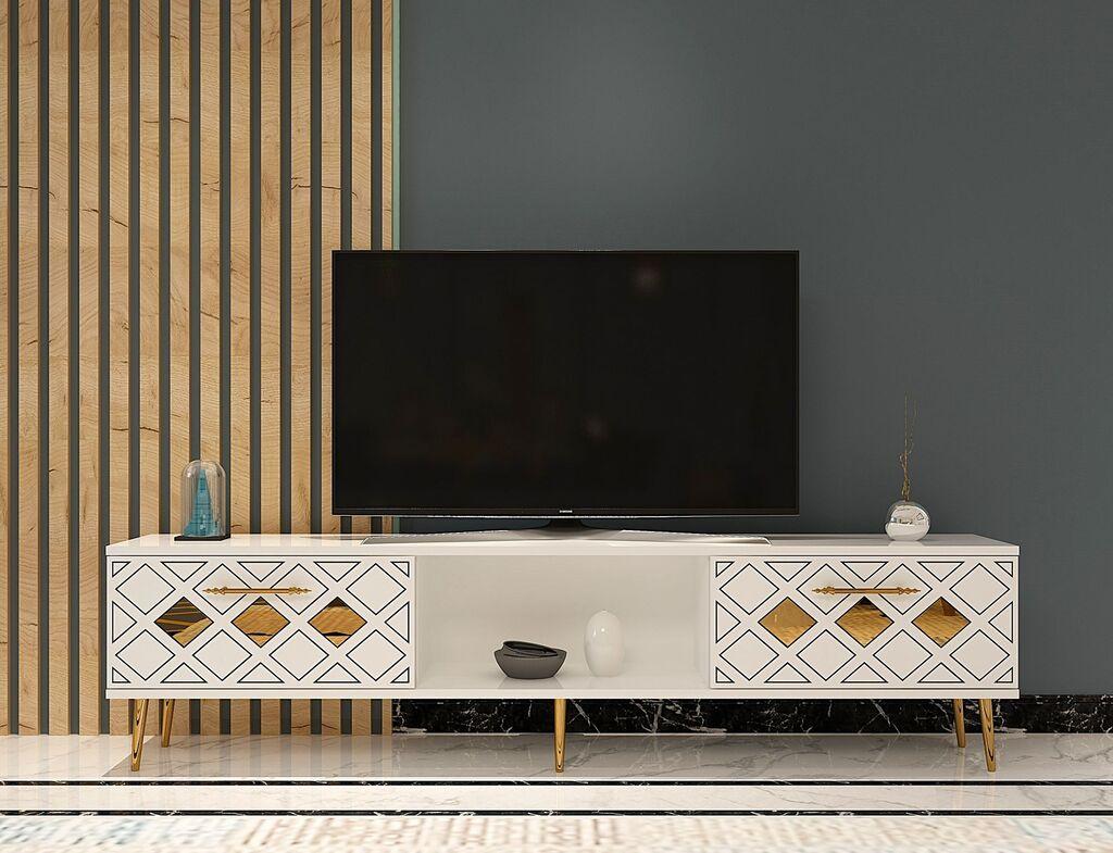 Кабинет за ТВ Hanah Home со купола, 150x40.6x29.6 см, бело-златна боја